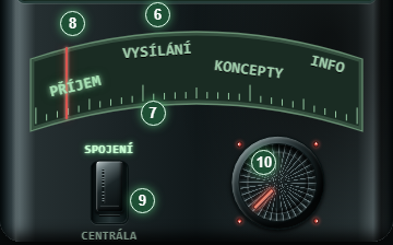 Spodní ovládací panel terminálu s navigační stupnicí a kolečkem